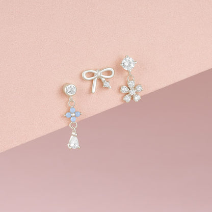 S925 Sterling Silver Floral Bow Piercing Stud Earring