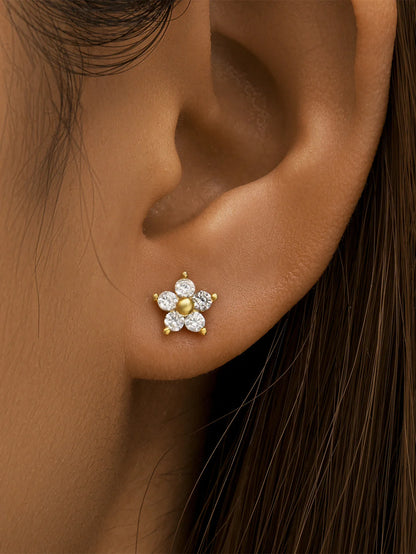 S925 Sterling Silver Flower Reversible Wear Piercing Stud