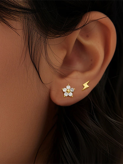 S925 Sterling Silver Flower Reversible Wear Piercing Stud