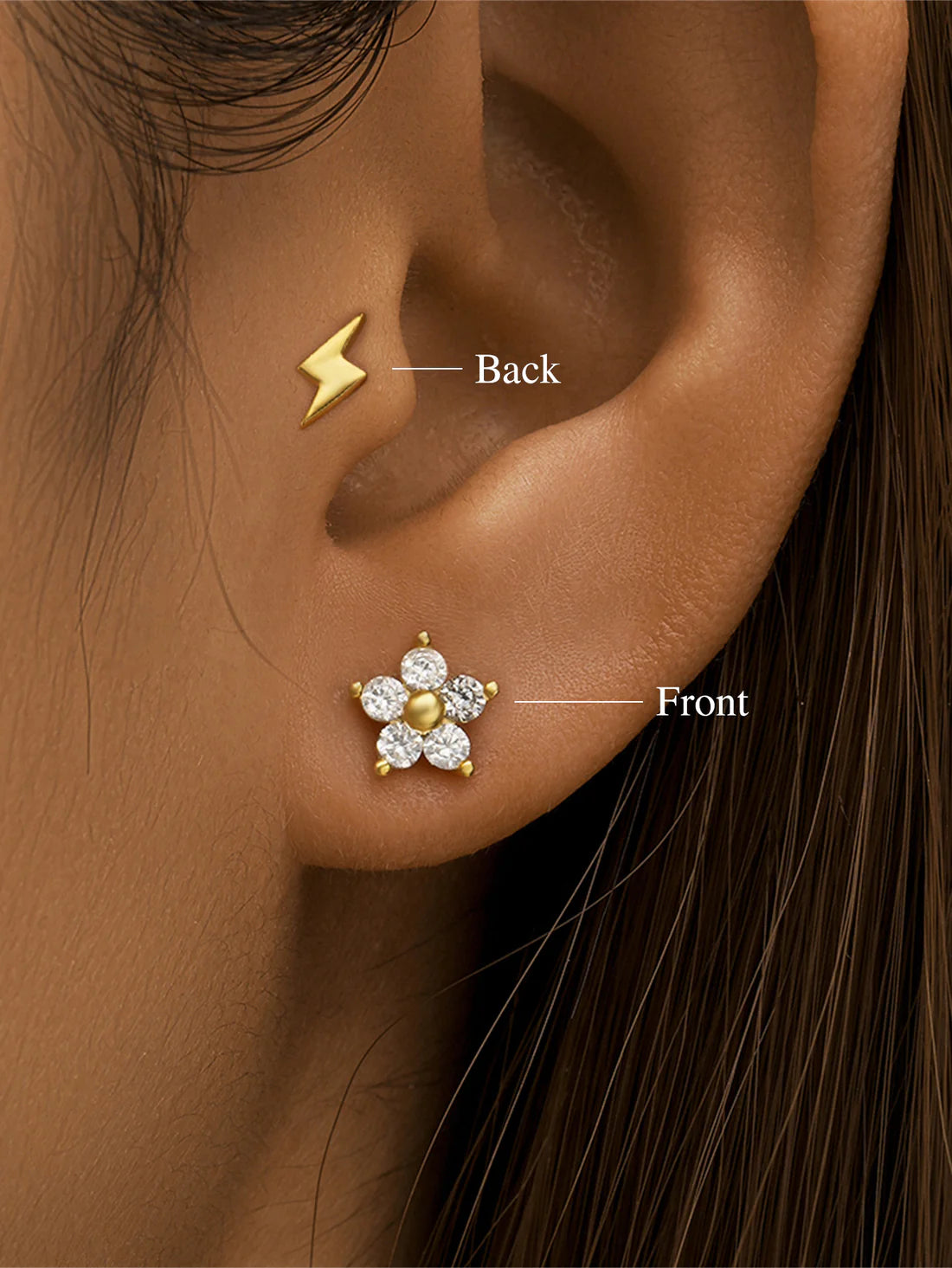 S925 Sterling Silver Flower Reversible Wear Piercing Stud