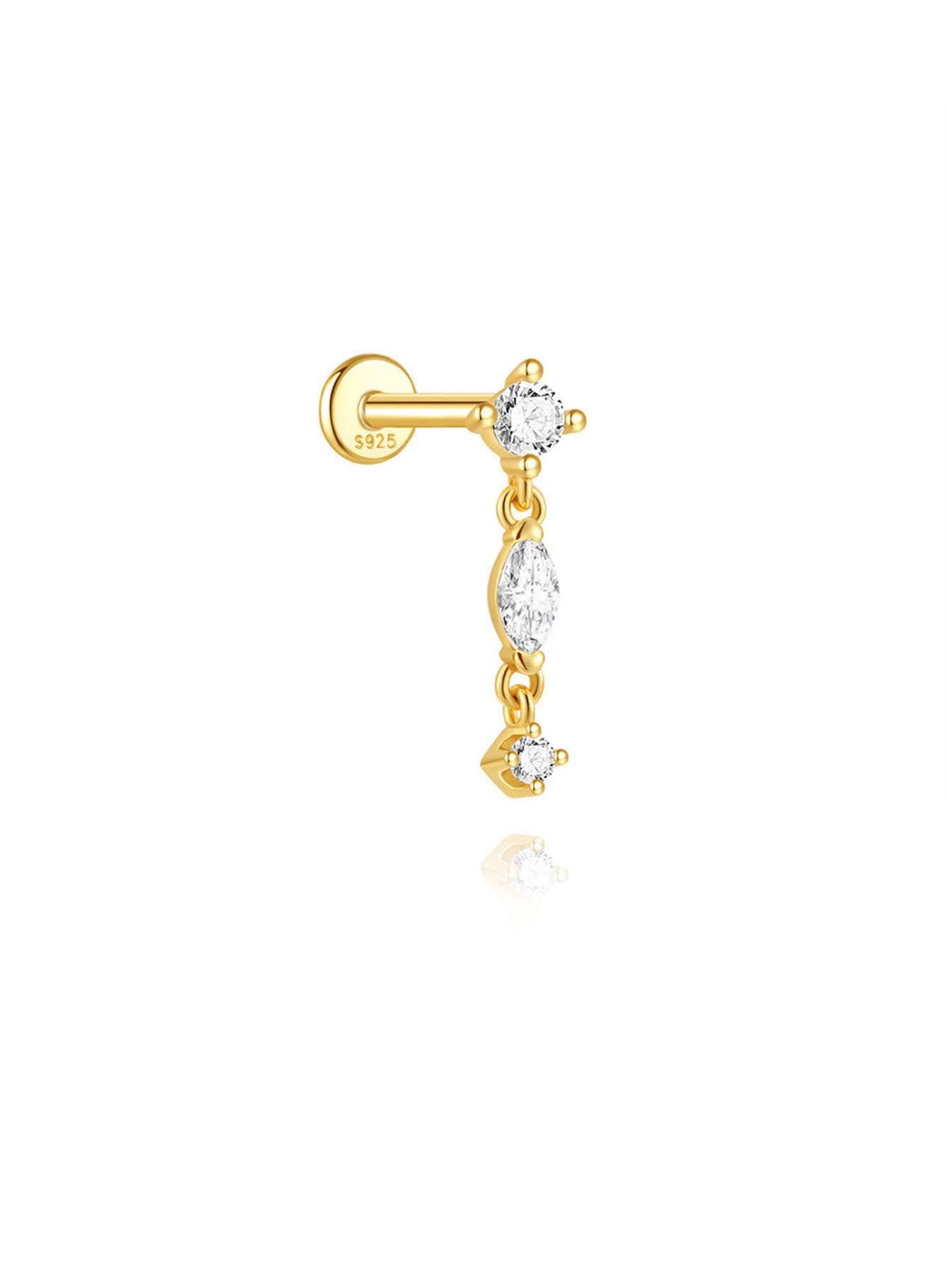 S925 Sterling Silver Flower Woodpecker Flatback Piercing Stud
