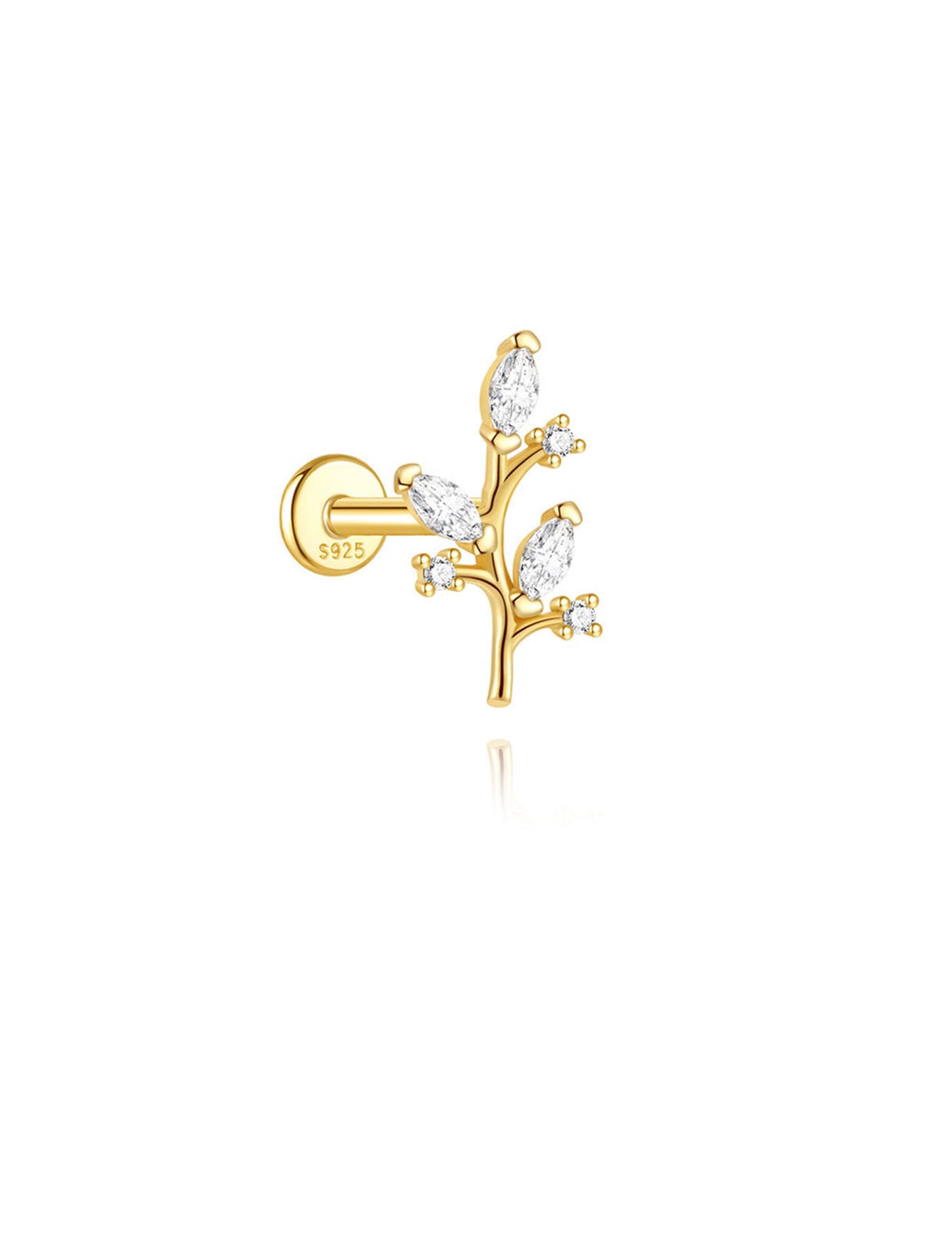 S925 Sterling Silver Flower Woodpecker Flatback Piercing Stud