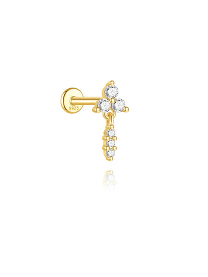S925 Sterling Silver Flower Woodpecker Flatback Piercing Stud