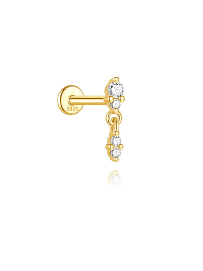 S925 Sterling Silver Flower Woodpecker Flatback Piercing Stud