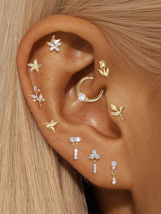 S925 Sterling Silver Flower Woodpecker Flatback Piercing Stud
