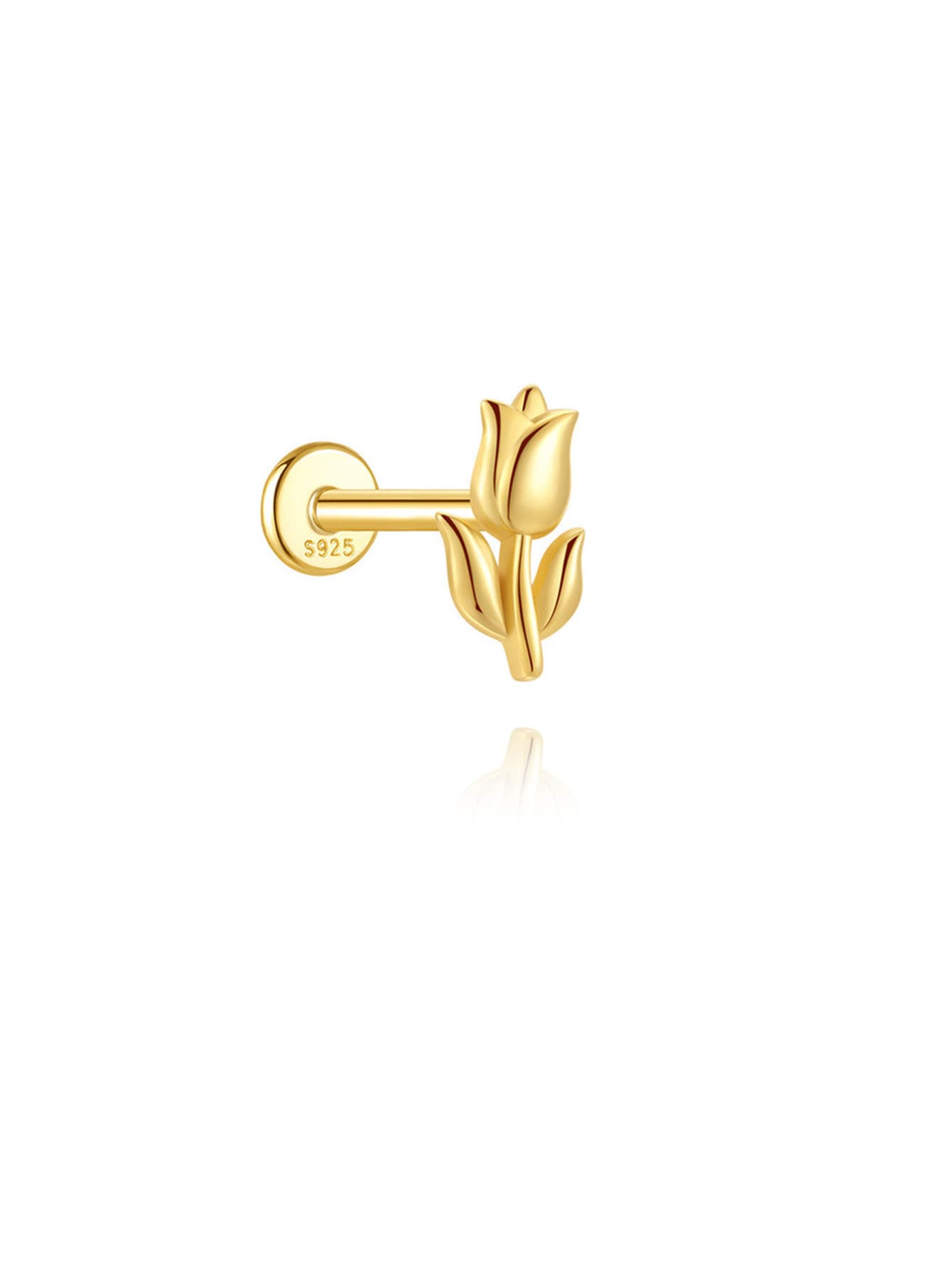 S925 Sterling Silver Flower Woodpecker Flatback Piercing Stud