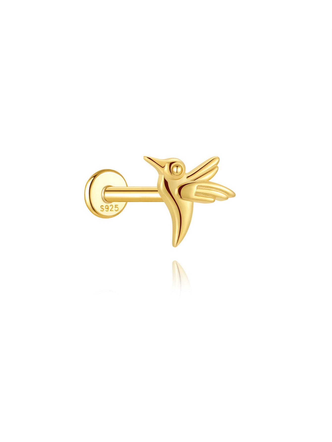 S925 Sterling Silver Flower Woodpecker Flatback Piercing Stud