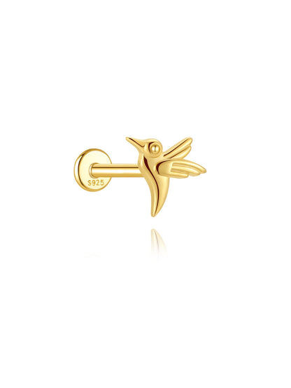 S925 Sterling Silver Flower Woodpecker Flatback Piercing Stud