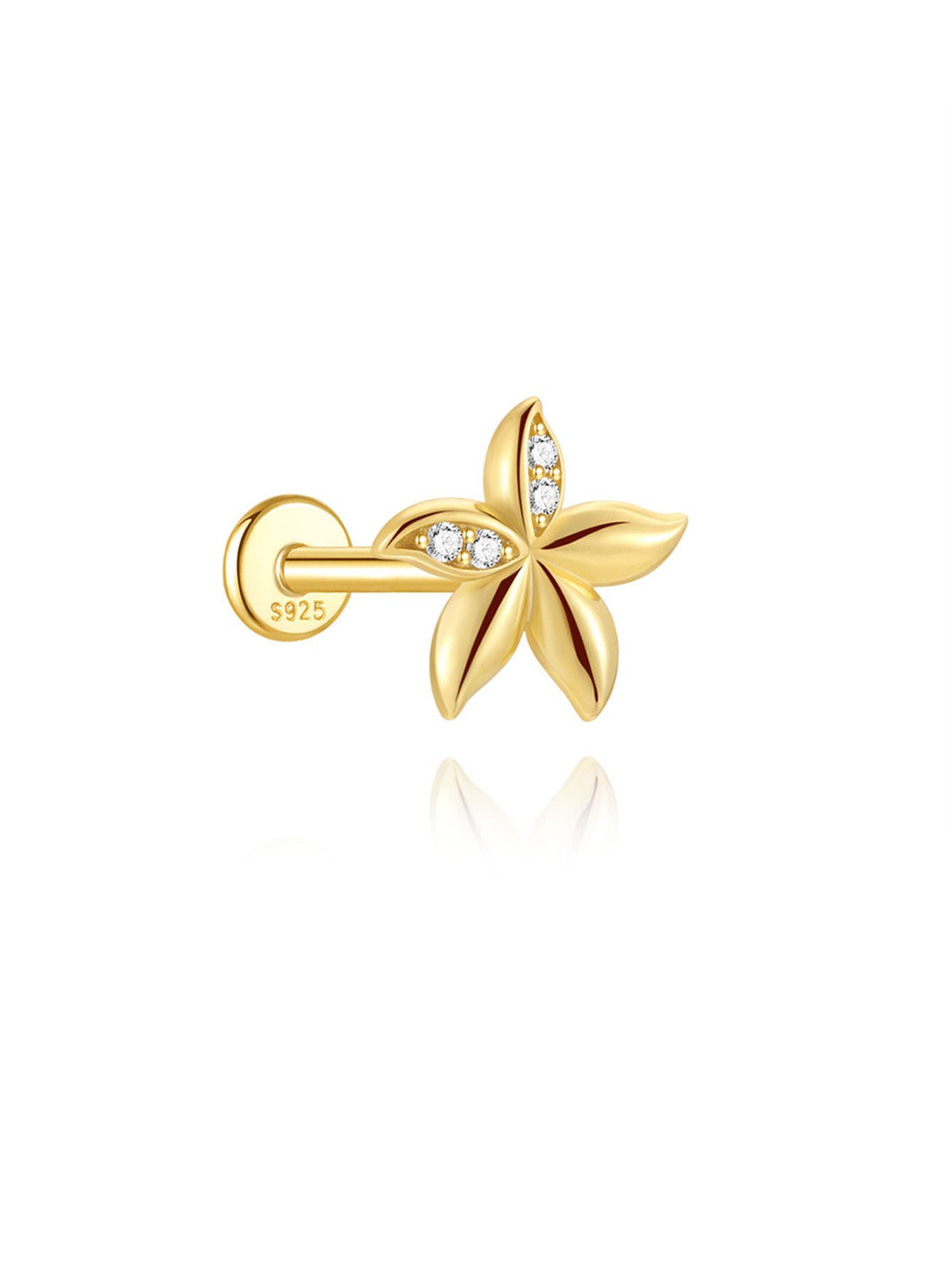 S925 Sterling Silver Flower Woodpecker Flatback Piercing Stud