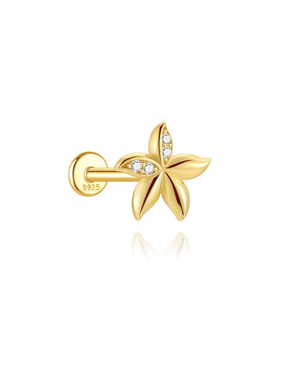 S925 Sterling Silver Flower Woodpecker Flatback Piercing Stud