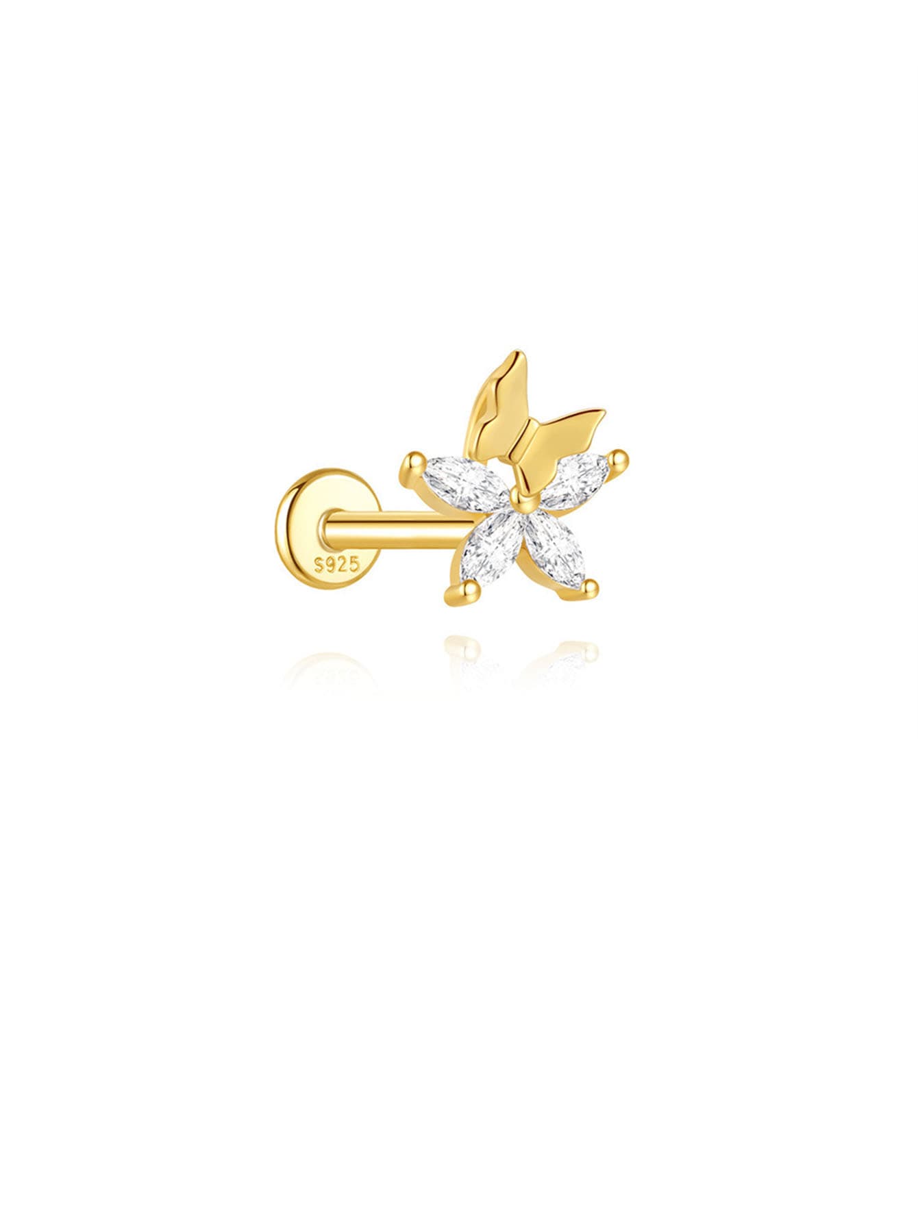 S925 Sterling Silver Flower Woodpecker Flatback Piercing Stud