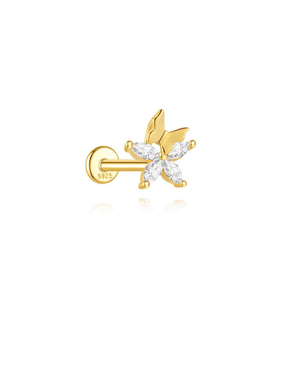 S925 Sterling Silver Flower Woodpecker Flatback Piercing Stud