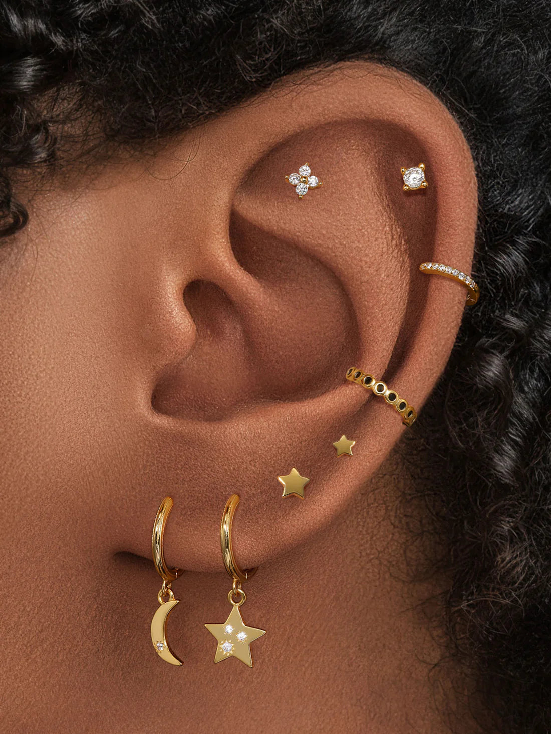 S925 Sterling Silver Flower Zircon Reversible Piercing Stud