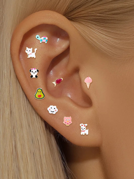 S925 Sterling Silver Fun Animal Flat Back Threaded Stud Earring