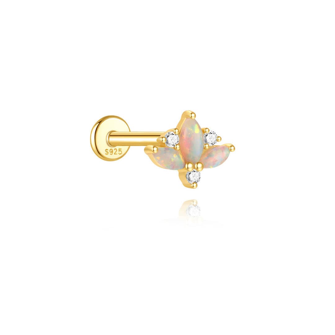 S925 Sterling Silver Geometric Cubic Zirconia Flatback Piercing Stud