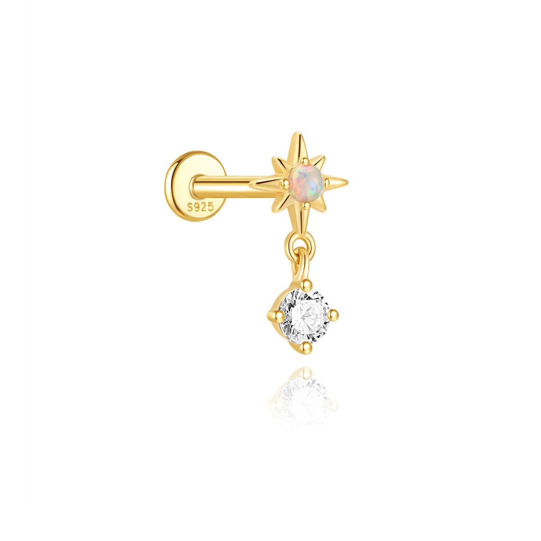 S925 Sterling Silver Geometric Cubic Zirconia Flatback Piercing Stud