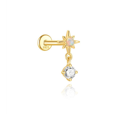 S925 Sterling Silver Geometric Cubic Zirconia Flatback Piercing Stud