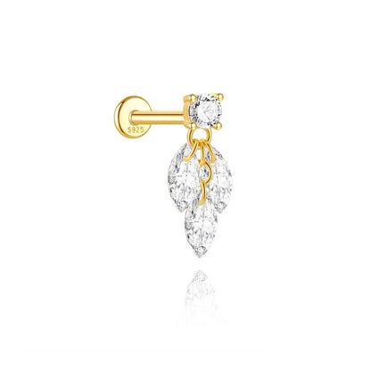 S925 Sterling Silver Geometric Cubic Zirconia Flatback Piercing Stud