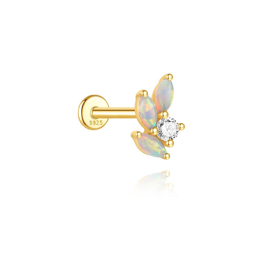 S925 Sterling Silver Geometric Cubic Zirconia Flatback Piercing Stud