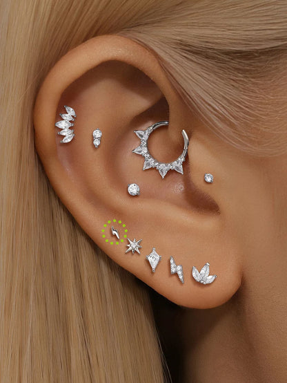 S925 Sterling Silver Glossy Lightning Simplicity Ear Piercing Stud