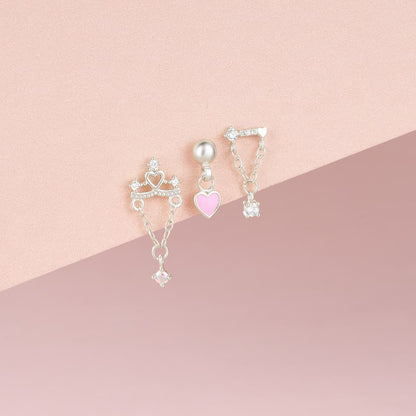 S925 Sterling Silver Heart Pendant Piercing Stud Earring