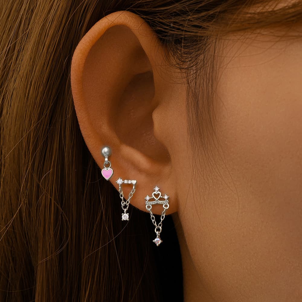 S925 Sterling Silver Heart Pendant Piercing Stud Earring