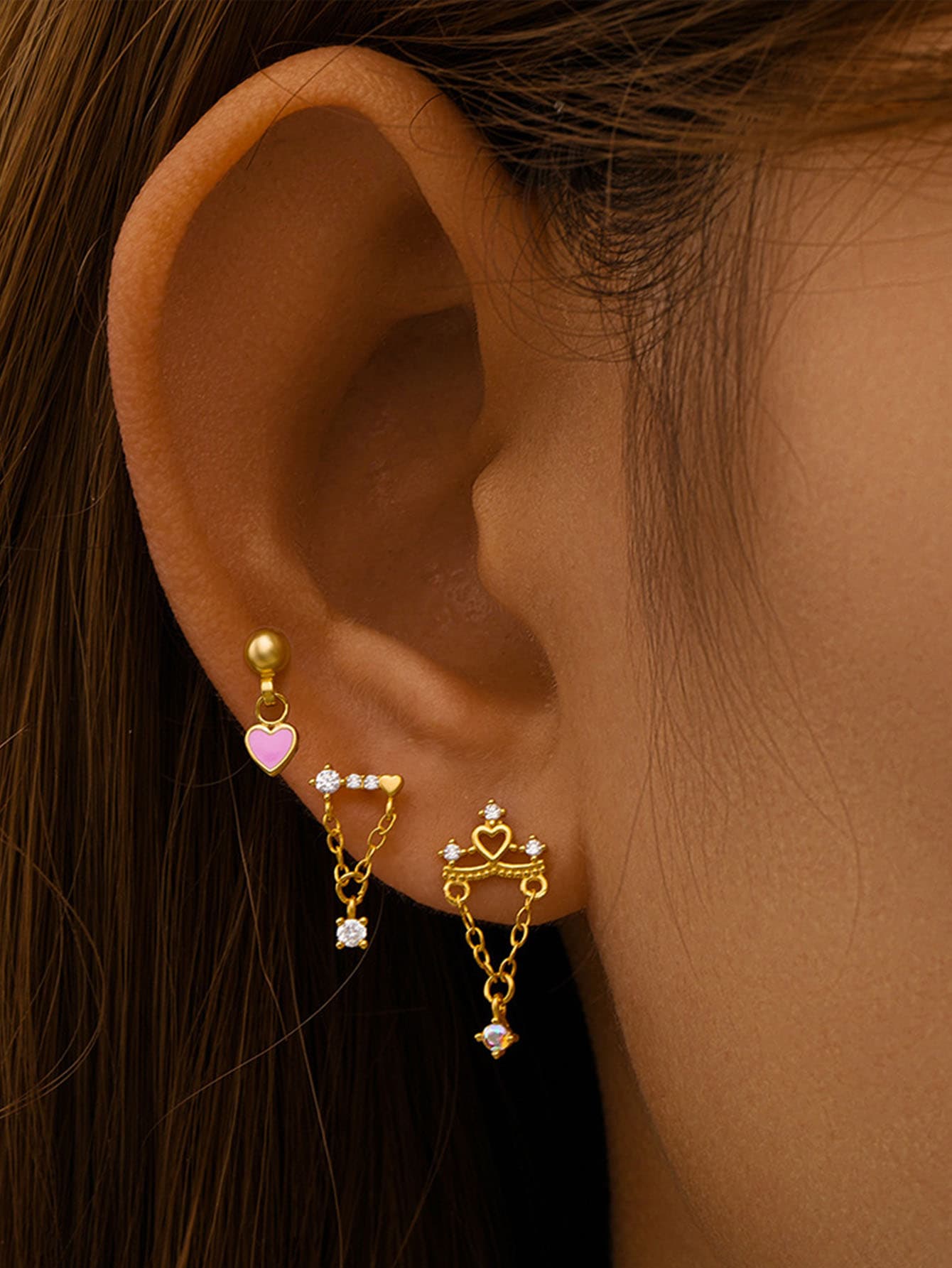 S925 Sterling Silver Heart Pendant Piercing Stud Earring