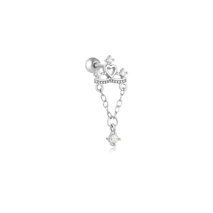S925 Sterling Silver Heart Pendant Piercing Stud Earring