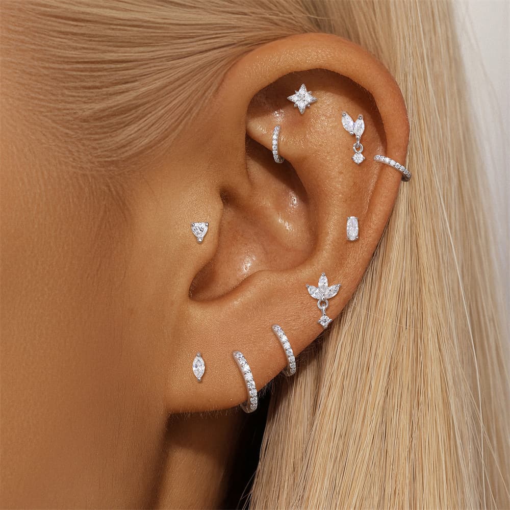 S925 Sterling Silver Heart Water Drop Piercing Studs