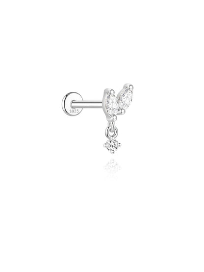 S925 Sterling Silver Heart Water Drop Piercing Studs