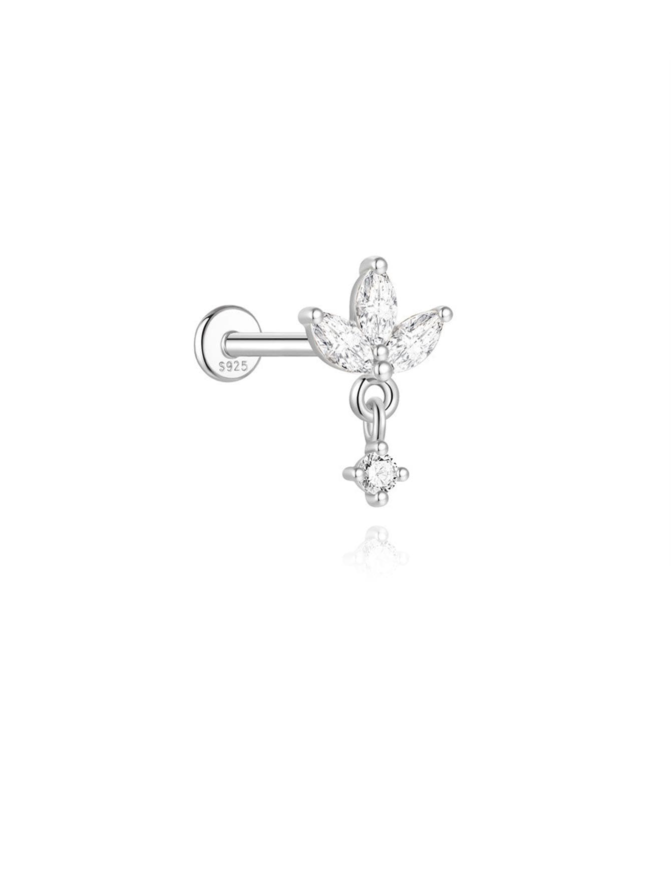 S925 Sterling Silver Heart Water Drop Piercing Studs