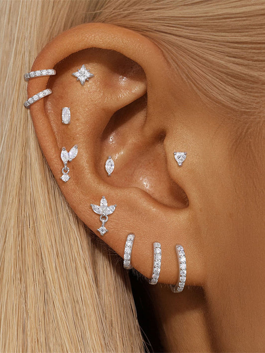 S925 Sterling Silver Heart Water Drop Piercing Studs