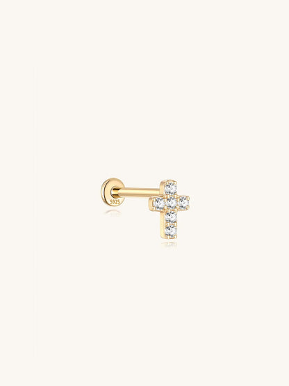 S925 Sterling Silver Lucky Cross-shaped Ear Piercing Stud