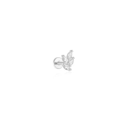 S925 Sterling Silver Maquise Zircon Leaf Ear Piercing Stud
