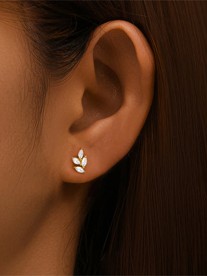 S925 Sterling Silver Maquise Zircon Leaf Ear Piercing Stud