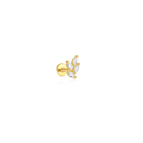 S925 Sterling Silver Maquise Zircon Leaf Ear Piercing Stud