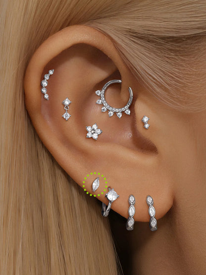 S925 Sterling Silver Marquise Zircon Thread Ear Piercing Stud