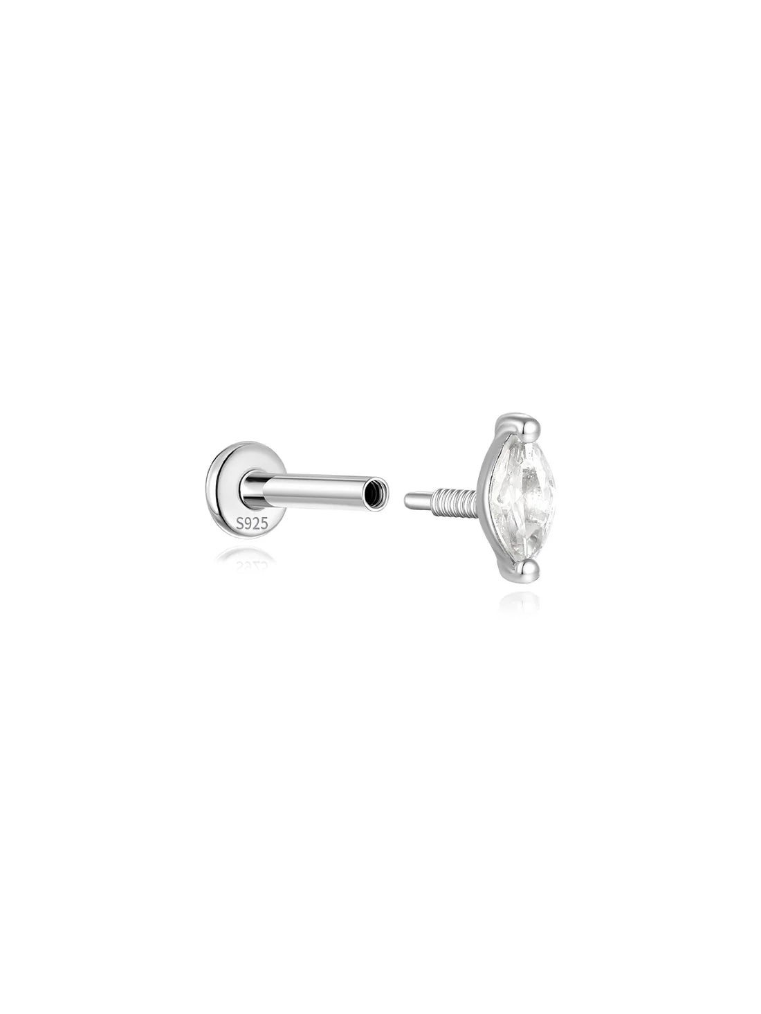 S925 Sterling Silver Marquise Zircon Thread Ear Piercing Stud