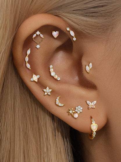 S925 Sterling Silver Moon Heart Star & Butterfly Studs Piercing Earrings Series