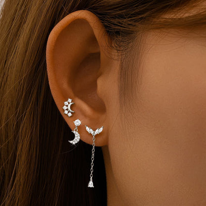S925 Sterling Silver Moon Pendant Piercing Stud Earring