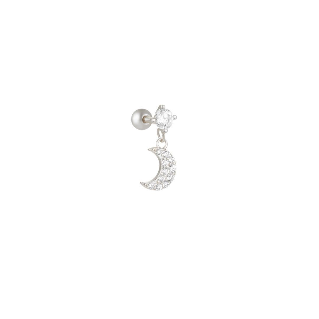 S925 Sterling Silver Moon Pendant Piercing Stud Earring