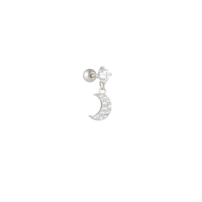 S925 Sterling Silver Moon Pendant Piercing Stud Earring