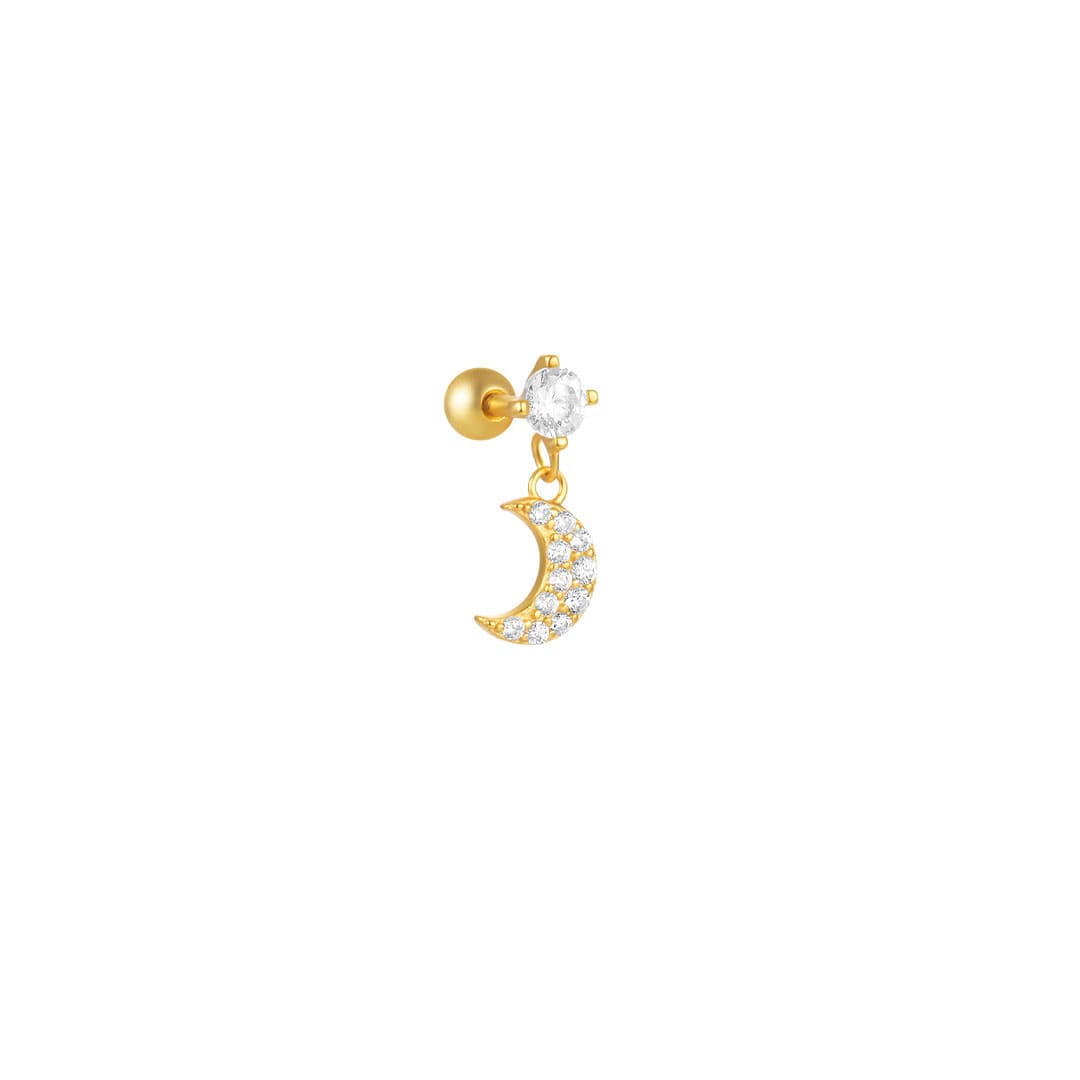 S925 Sterling Silver Moon Pendant Piercing Stud Earring