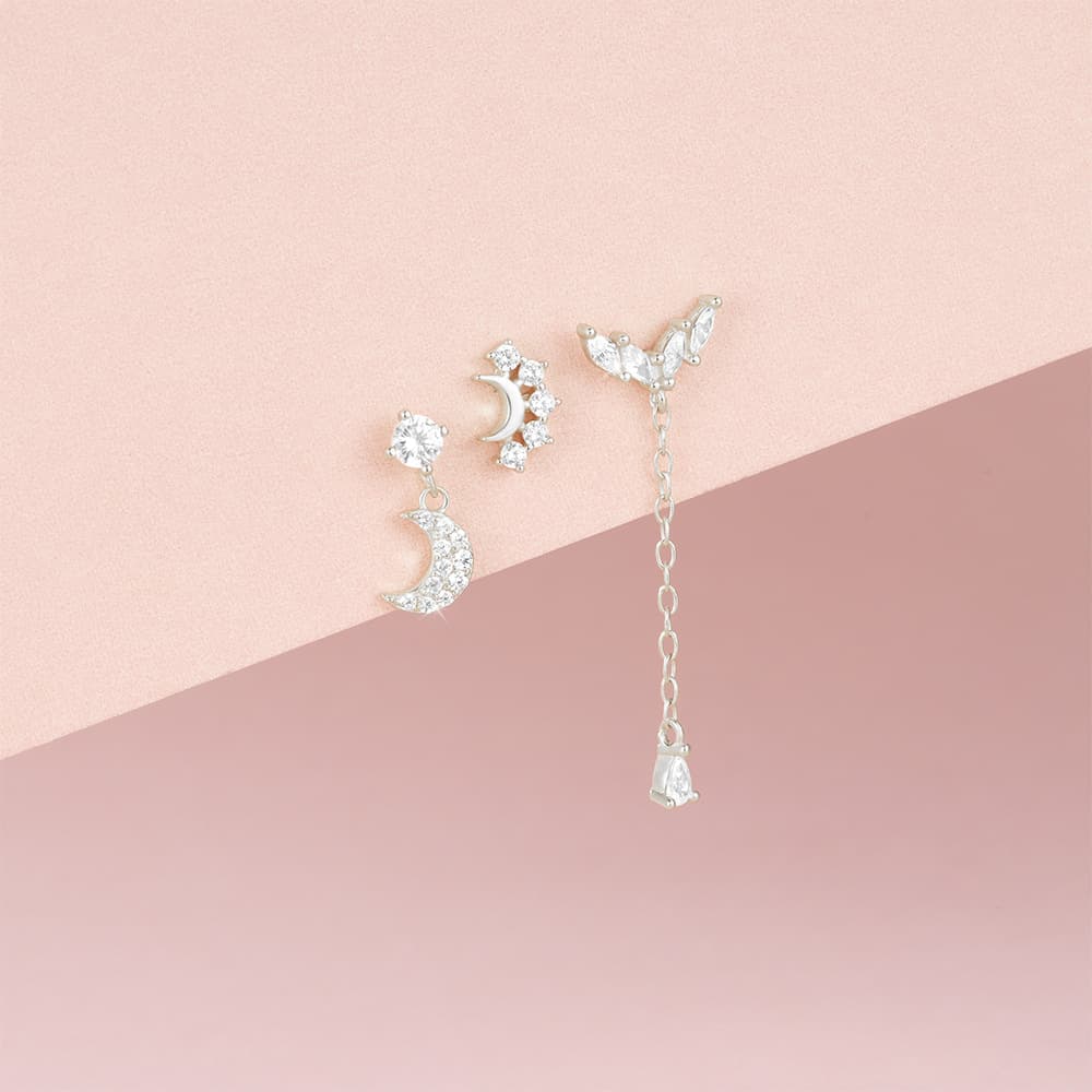 S925 Sterling Silver Moon Pendant Piercing Stud Earring