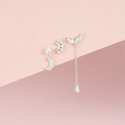 S925 Sterling Silver Moon Pendant Piercing Stud Earring