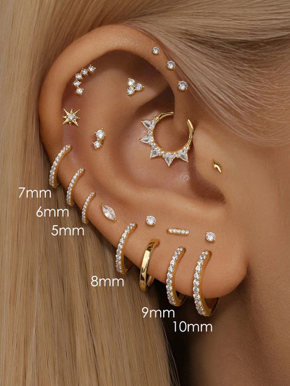 S925 Sterling Silver Octagonal Ear Piercing Stud