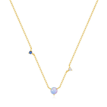 S925 Sterling Silver Opal & CZ Luxury Fashion Necklace