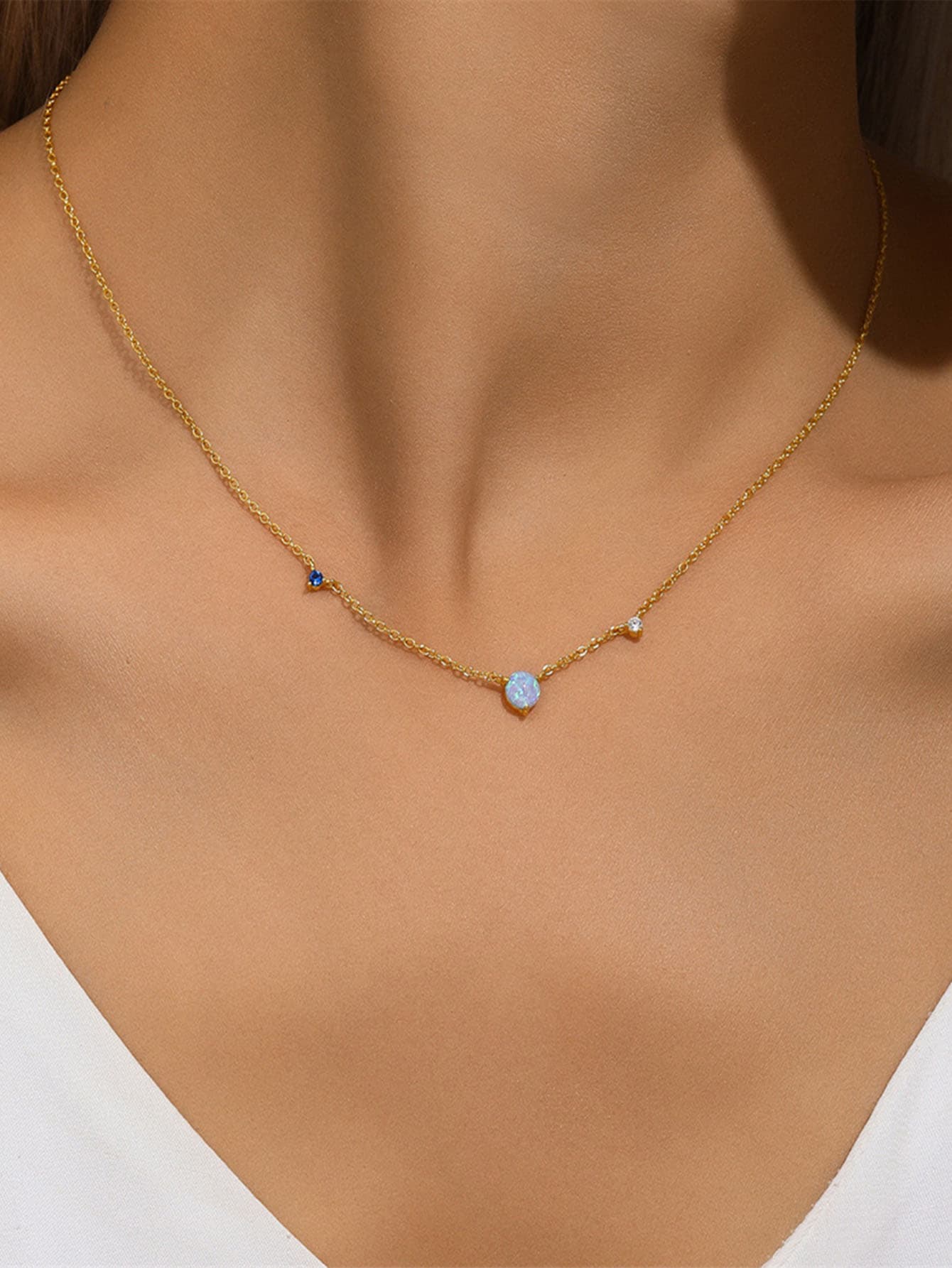 S925 Sterling Silver Opal & CZ Luxury Fashion Necklace