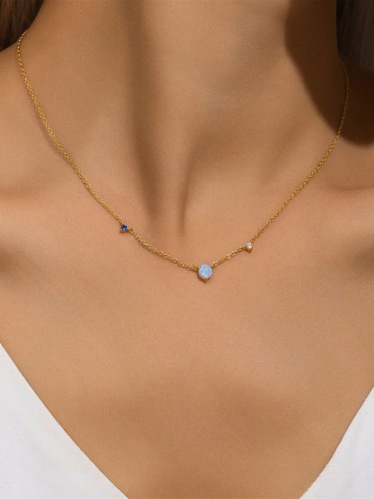 S925 Sterling Silver Opal & CZ Luxury Fashion Necklace
