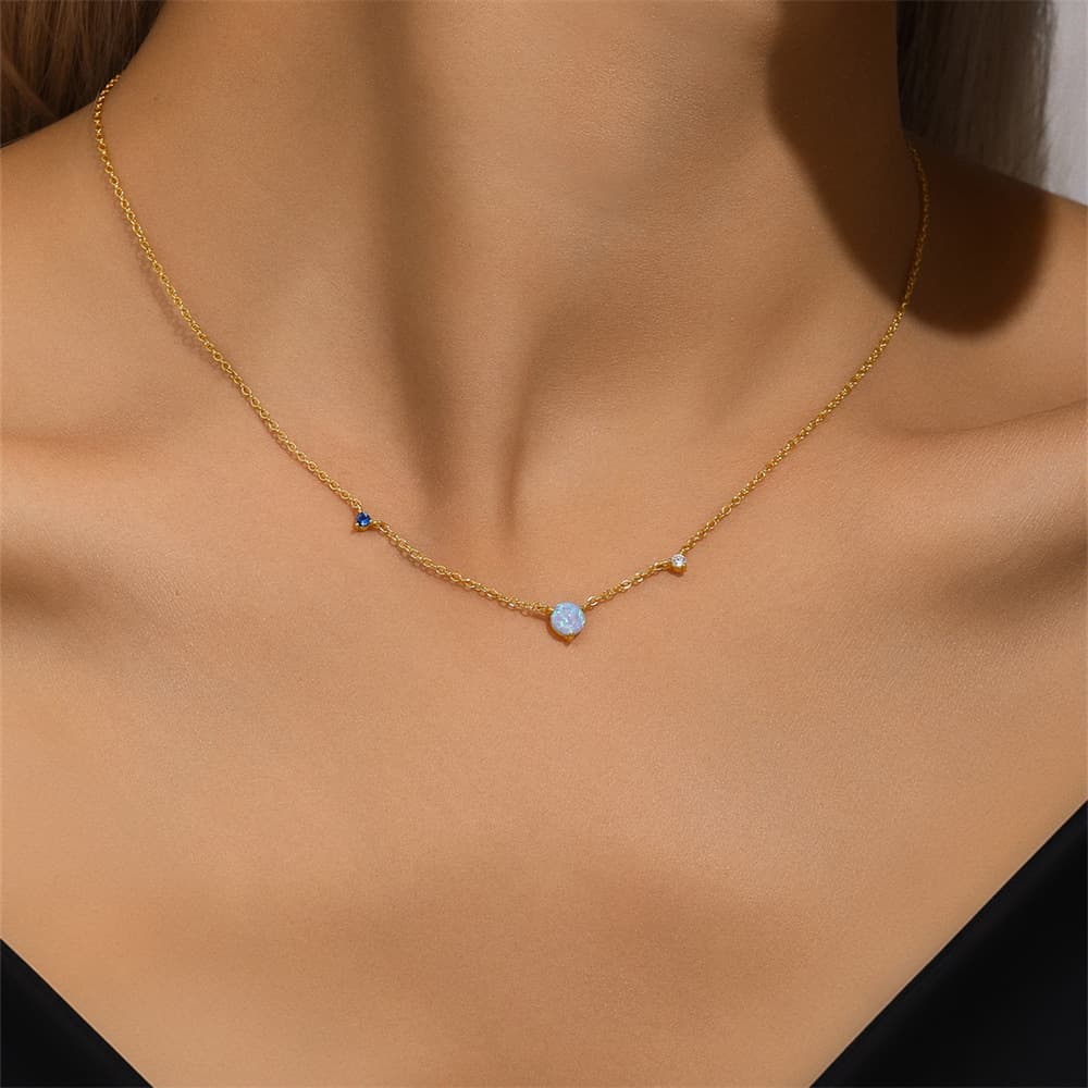 S925 Sterling Silver Opal & CZ Luxury Fashion Necklace
